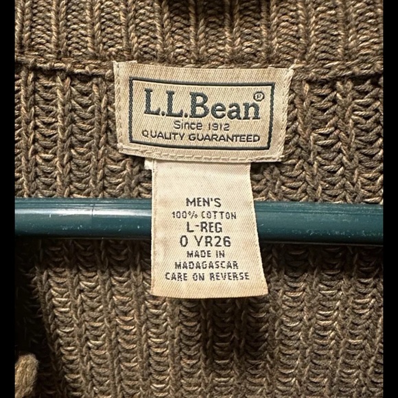 VINTAGE LL Bean Rib Knit Full Zip Sweater Jacket Mens LARGE Cotton, Olive Green - Picture 3 of 5